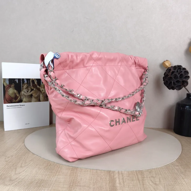 Chanel Shoulder Bag 22Bag Pink Silver-Tone Hardware Calfskin Small 35 × 7 × 37 cm — cover view 3 of 6