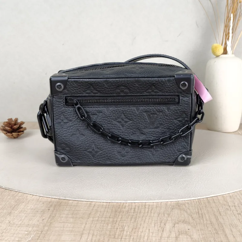 Louis Vuitton Crossbody Bag SOFT TRUNK Box Black Taurillon Embossed Calfskin Monogrammini18.5 × 8 × 13 cm