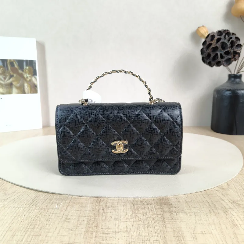 Chanel Crossbody Bag Pearl Black Calfskin One Size 19 × 6 × 11 cm