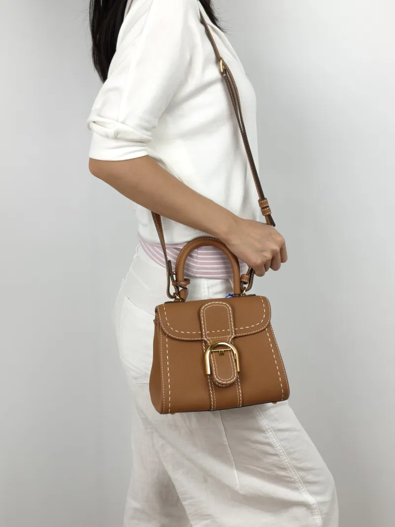 DELVAUX Crossbody Bag Brillant Caramel Calfskin Mini 20 × 11 × 16 cm — on-model view 3 of 3
