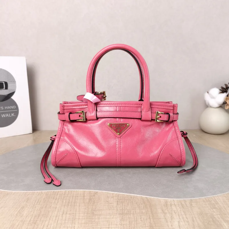 PRADA Top Handle Bag Bonnie Soft Lux Red Waxed Leather Calfskin Mini 23.5 × 9 × 12 cm