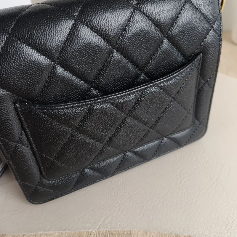 Chanel Crossbody Bag Black with Gold-Tone Hardware Grained Calfskin Small 20 × 5 × 15 cm — detail view 10 of 14