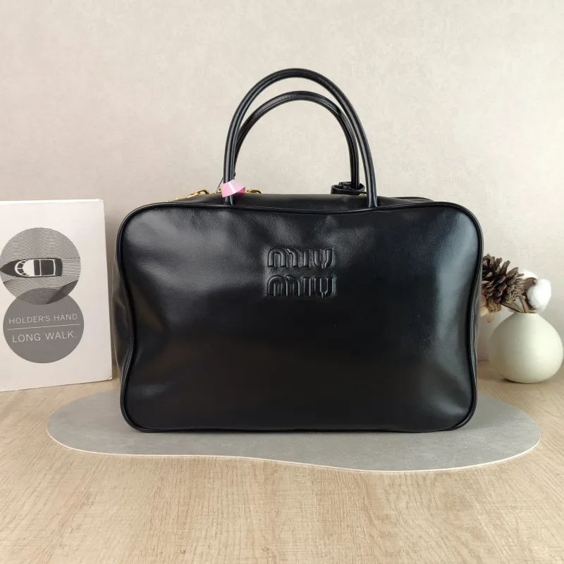 Miumiu Top Handle Bag Beau Black Calfskin Large 34 × 10 × 23 cm