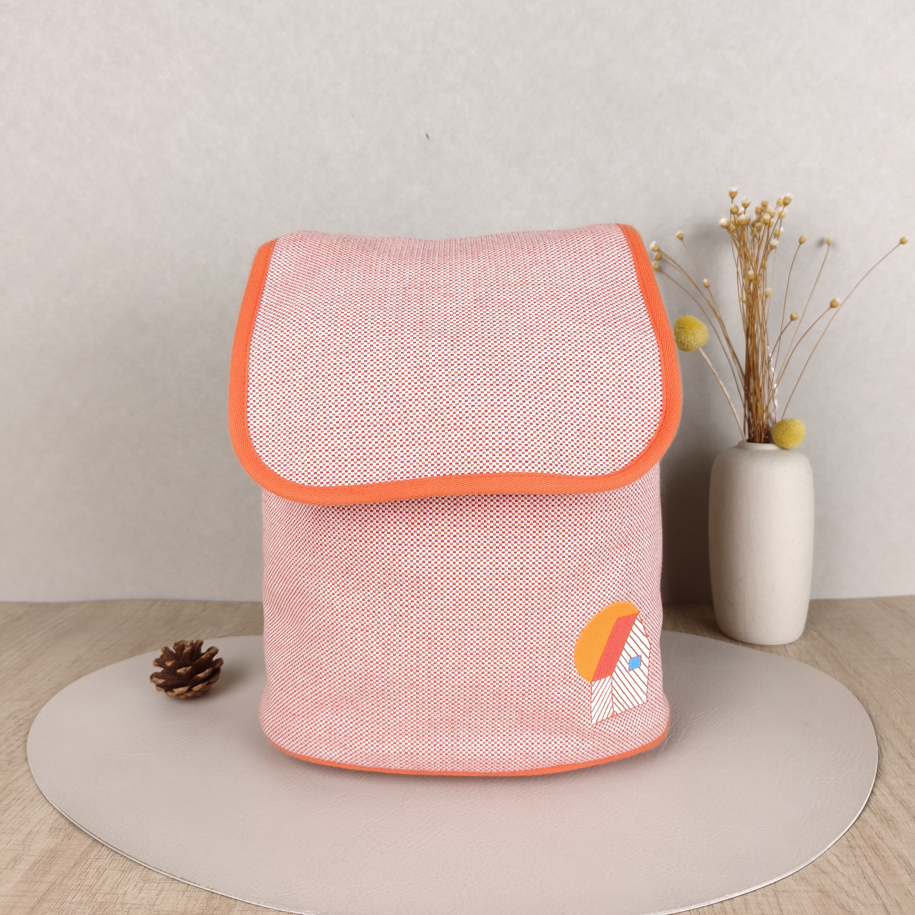 Hermès Backpack Embroidered Backpack Red Canvas 25 × 15 × 30 cm