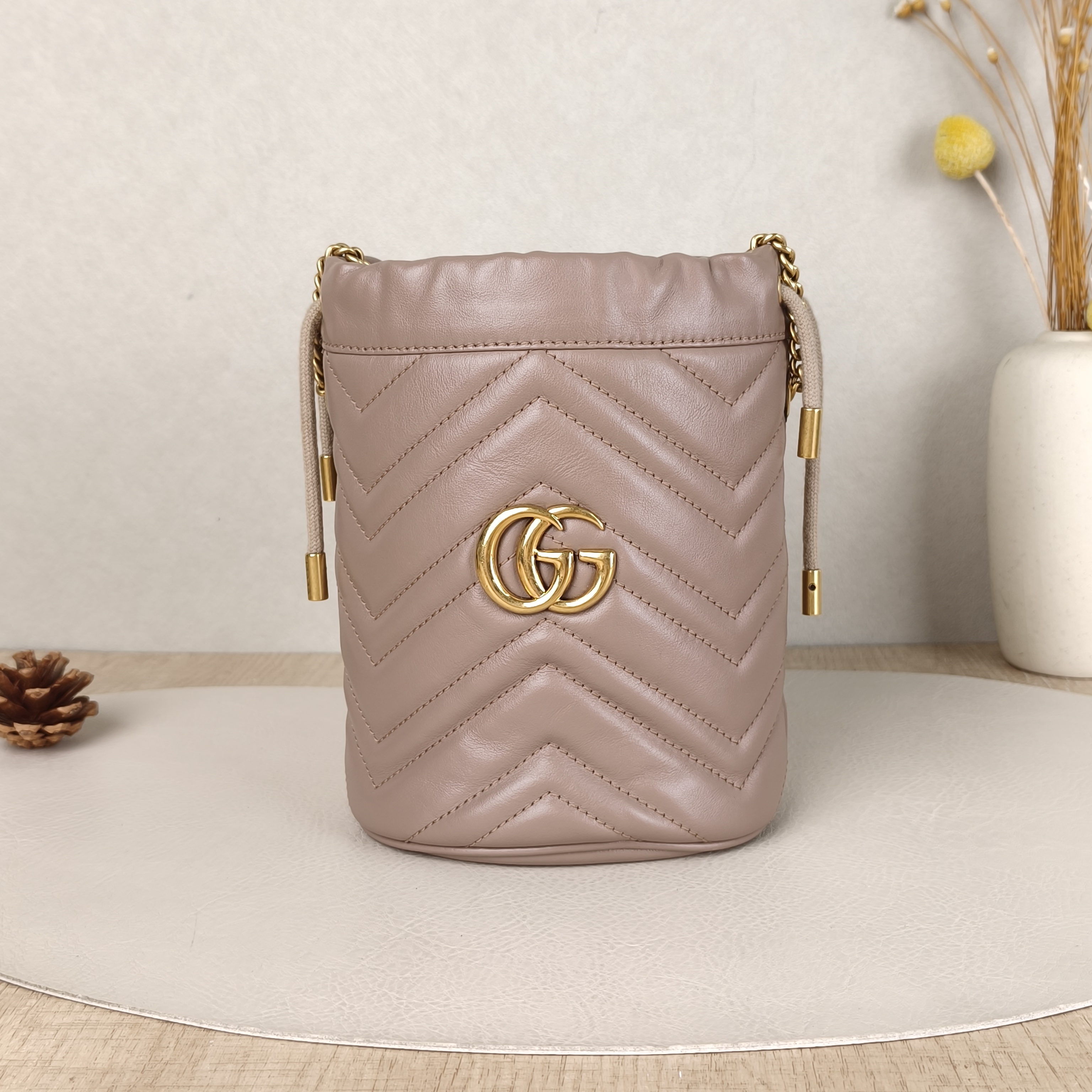 GUCCI Crossbody Bag GG Marmont Marmont Bucket Bag Pink Calfskinmini14 × 13 × 17 cm
