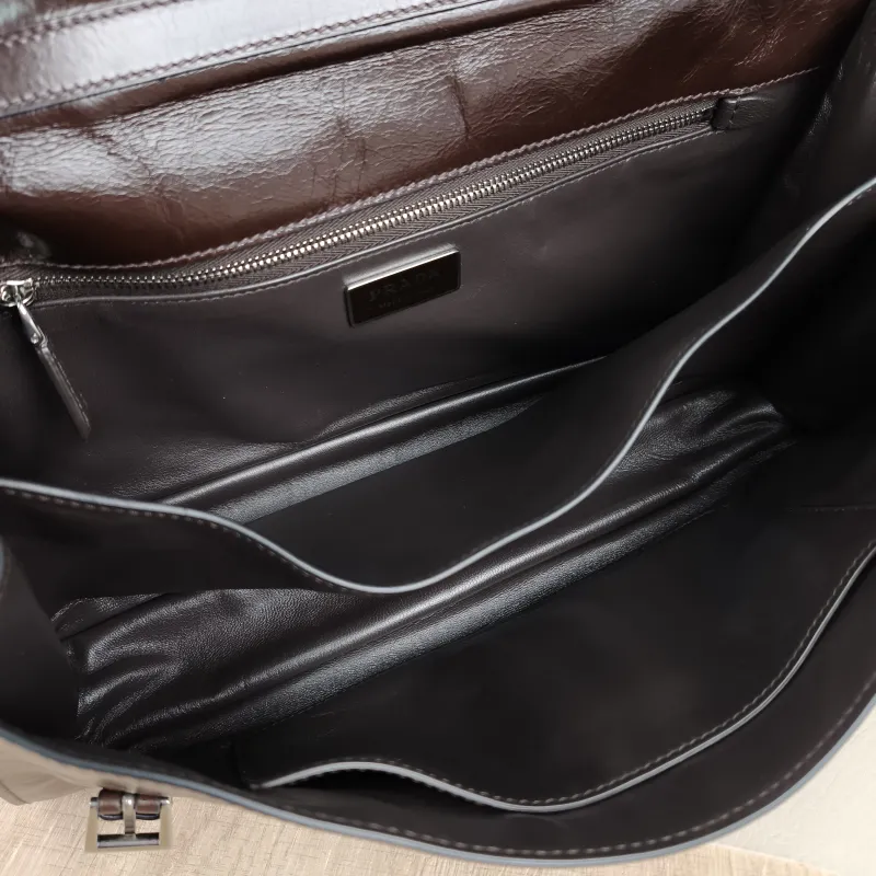 PRADA Top Handle Bag Tote Bag Brown Waxed Leather One Size 31.5 × 11 × 17 cm — detail view 12 of 13