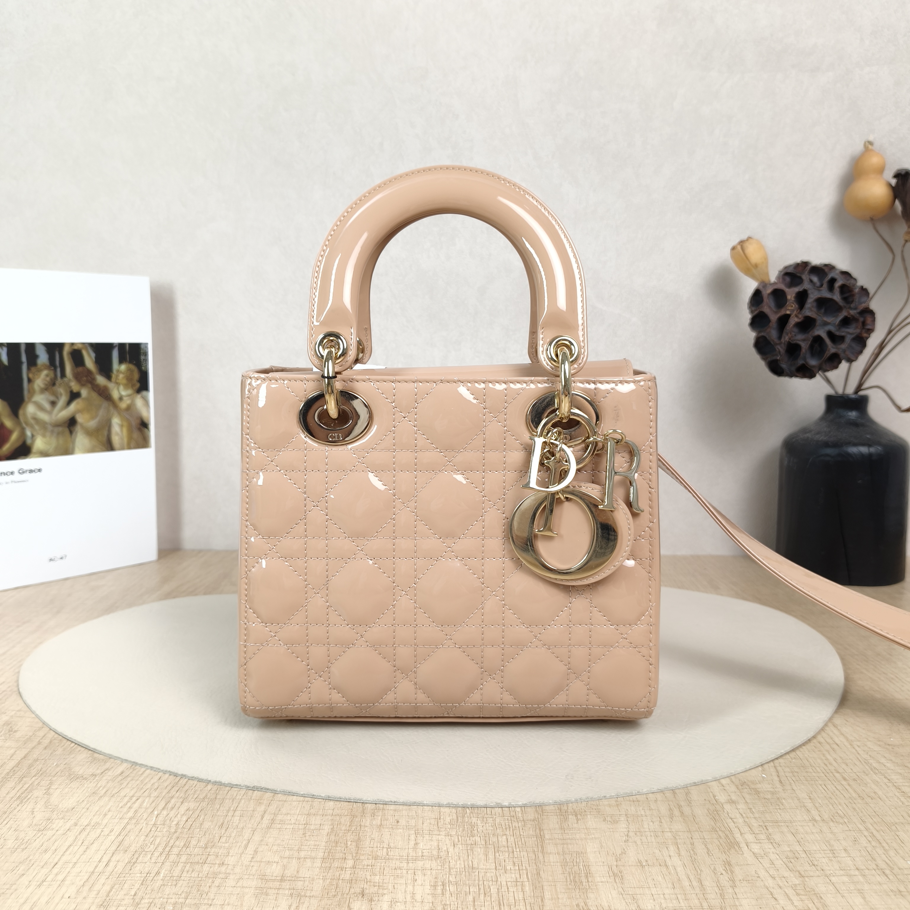 DIOR Top Handle Bag Lady Lady Dior Bag Patent Leather Small20 × 8 × 18 cm