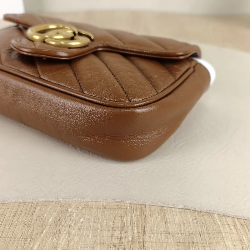 GUCCI Crossbody Bag GG Marmont Mini Marmont Mini Caramel Calfskin Mini 16.5 × 4.5 × 9.5 cm — detail view 9 of 11