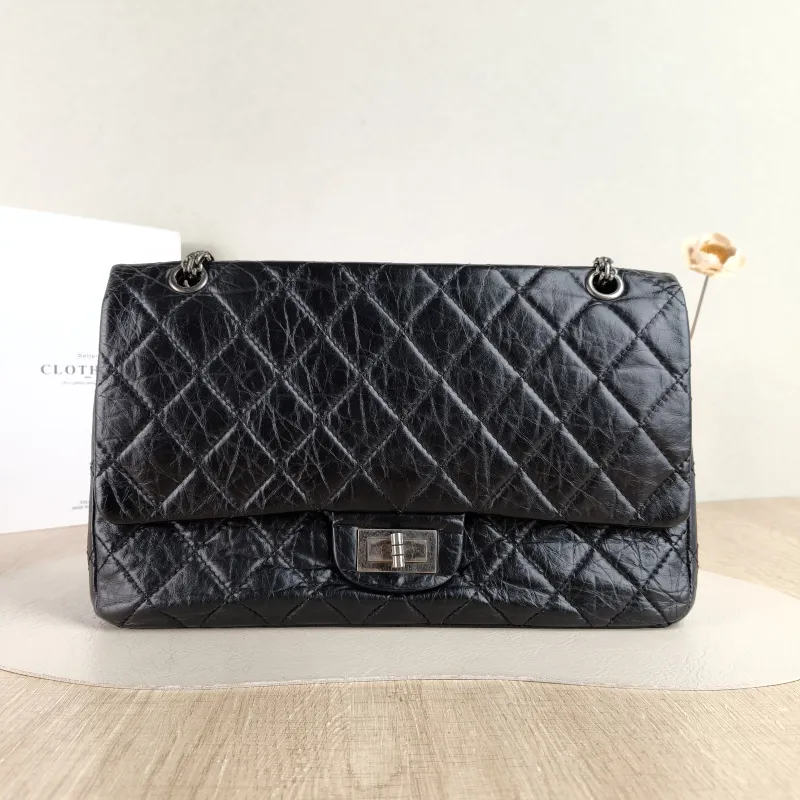 Chanel Shoulder Bag 2.55 Black Calfskin Large 31.5 × 10 × 20 cm 13