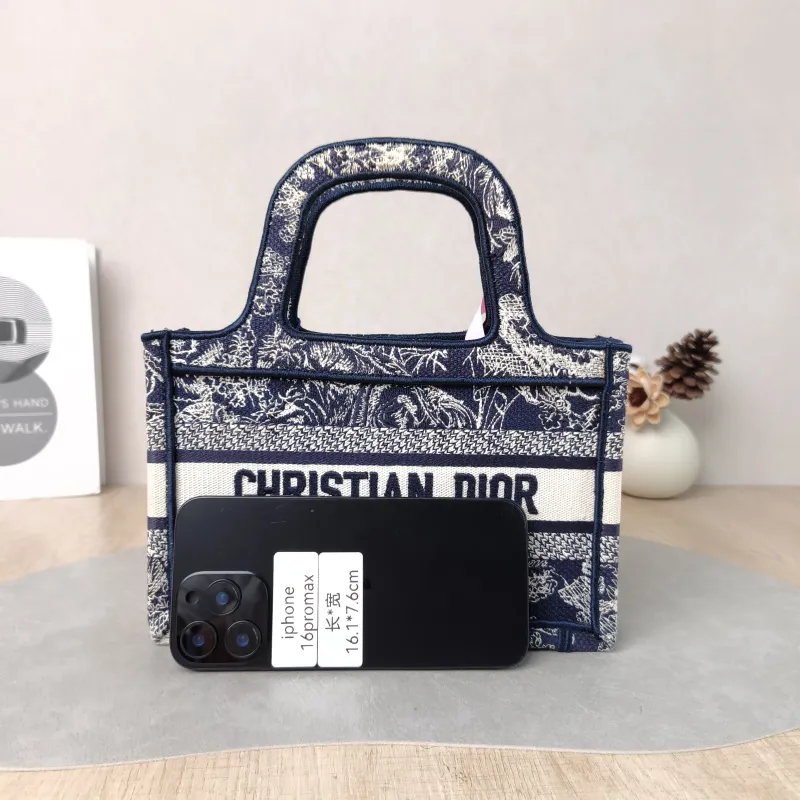 DIOR Top Handle Bag Book Tote Collection · White Blue Canvas Mini 22.5 × 6 × 15 cm — cover view 5 of 5