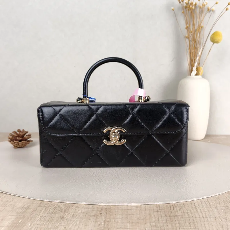 Chanel Crossbody Bag Box Bag Top Handle Crossbody Bag Black Calfskin 22 × 9 × 9.5 cm