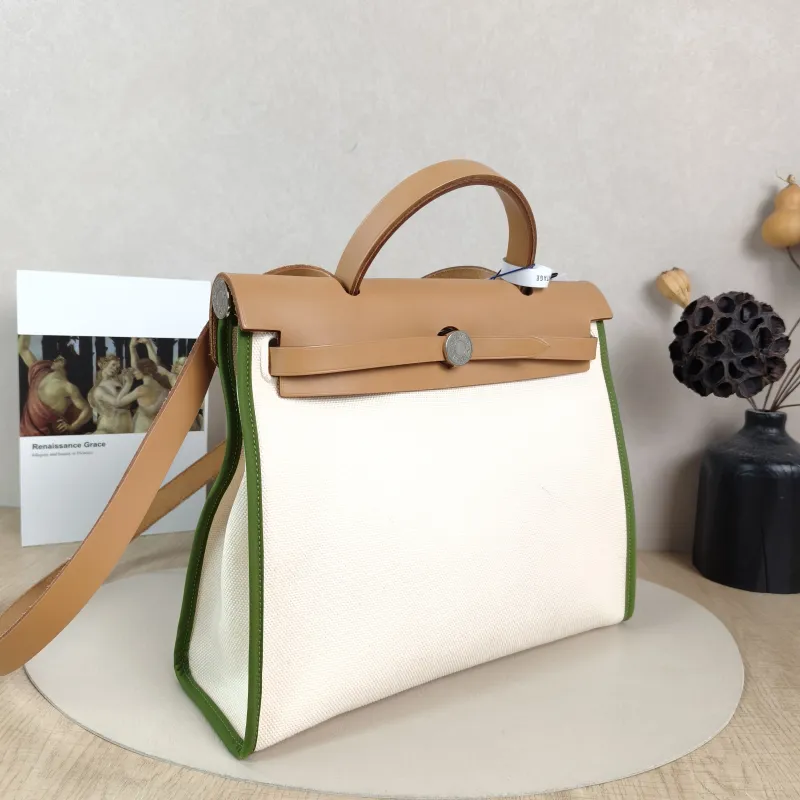 Hermès Crossbody Bag Herbag 31Green White Canvas Medium30.5 × 11 × 25.5 cm — cover view 5 of 6