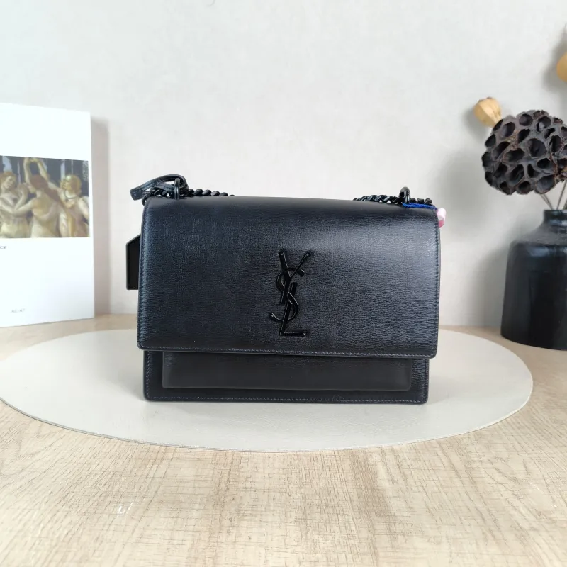 SAINT LAURENT Crossbody Bag SUNSET Black Calfskin Medium22 × 6.5 × 16 cm
