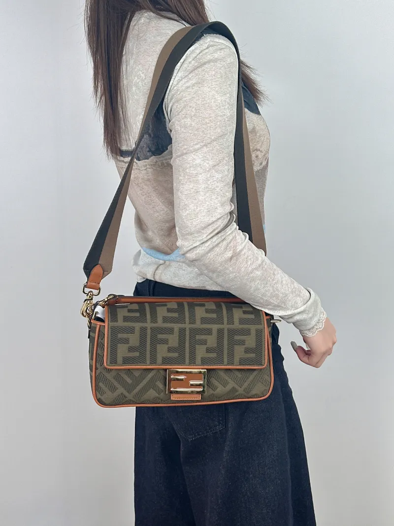 FENDI Crossbody Bag Baguette Baguette Bag Green Canvas Medium27 × 6 × 15 cm — on-model view 2 of 2