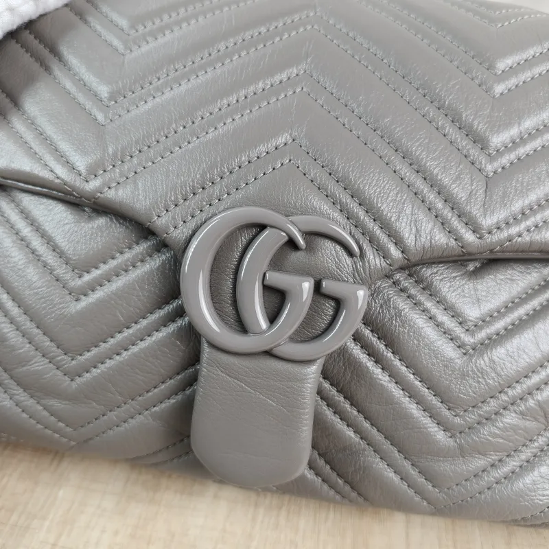 GUCCI Shoulder Bag GG Marmont Marmont Shoulder Bag Grey Calfskin Medium 31 × 8 × 17 cm — detail view 7 of 13