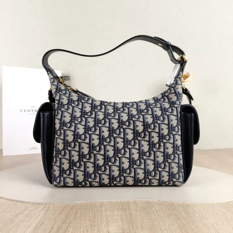 DIOR Top Handle Bag D-Dream Blue Canvas Medium 28 × 10 × 16 cm