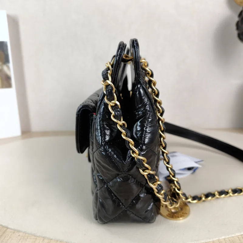 Chanel Crossbody Bag HOBO Black Waxed Leather Calfskin Small 19 × 6 × 17 cm — detail view 3 of 11