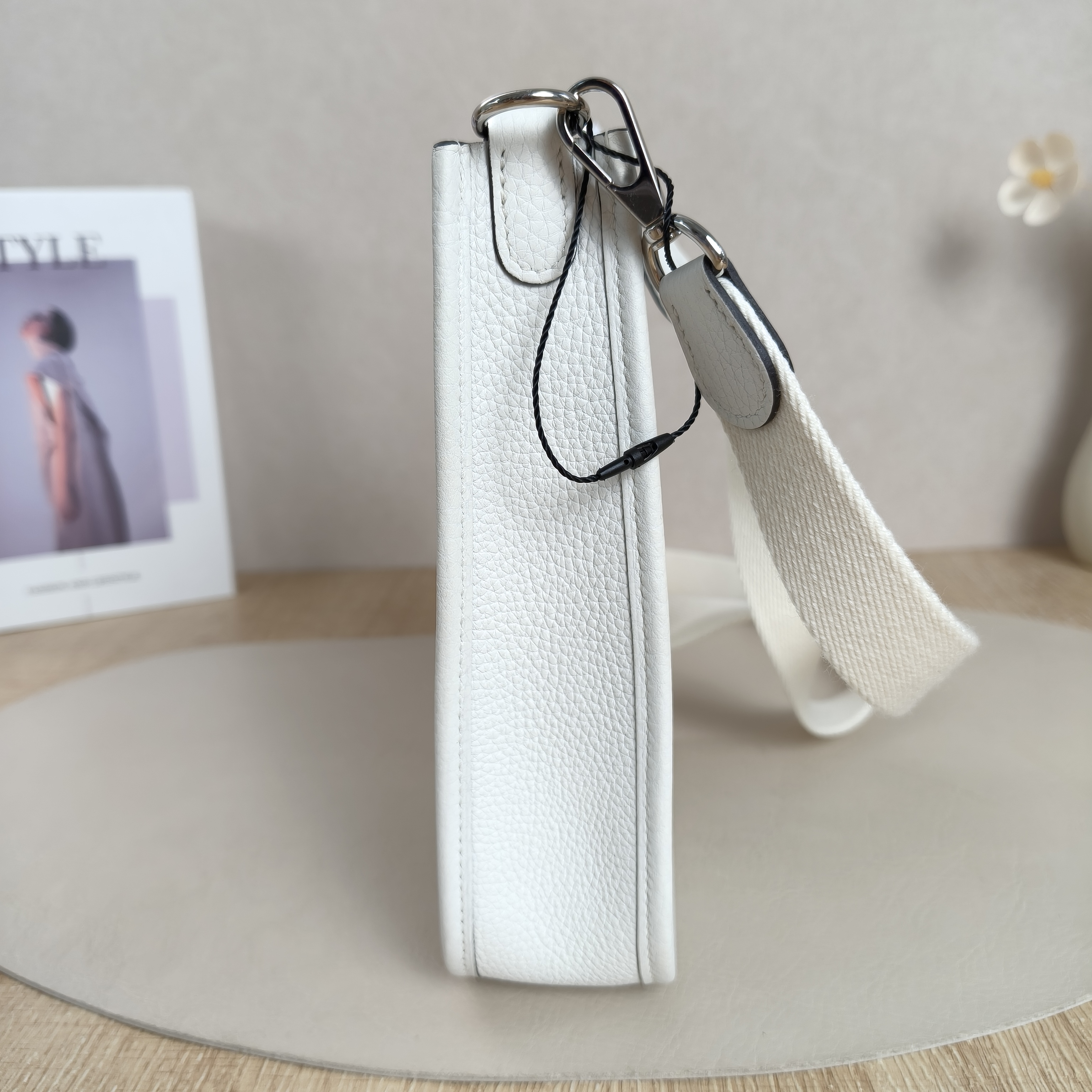 Hermès Crossbody Bag Evelyne Mini 16 Mini 160U White Taurillon Clemence TC Calfskinmini17 × 5.5 × 18 cm — cover view 3 of 9