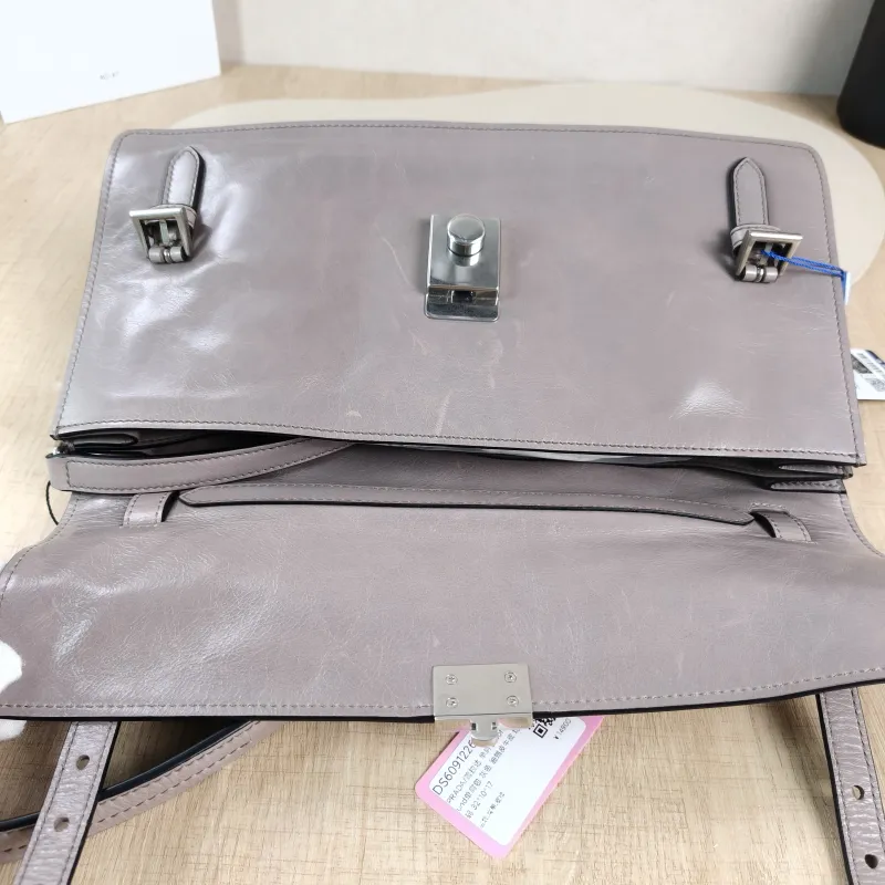 PRADA Shoulder Bag Shoulder Bag Grey Waxed Leather Calfskin One Size 32 × 10 × 17 cm — detail view 9 of 15