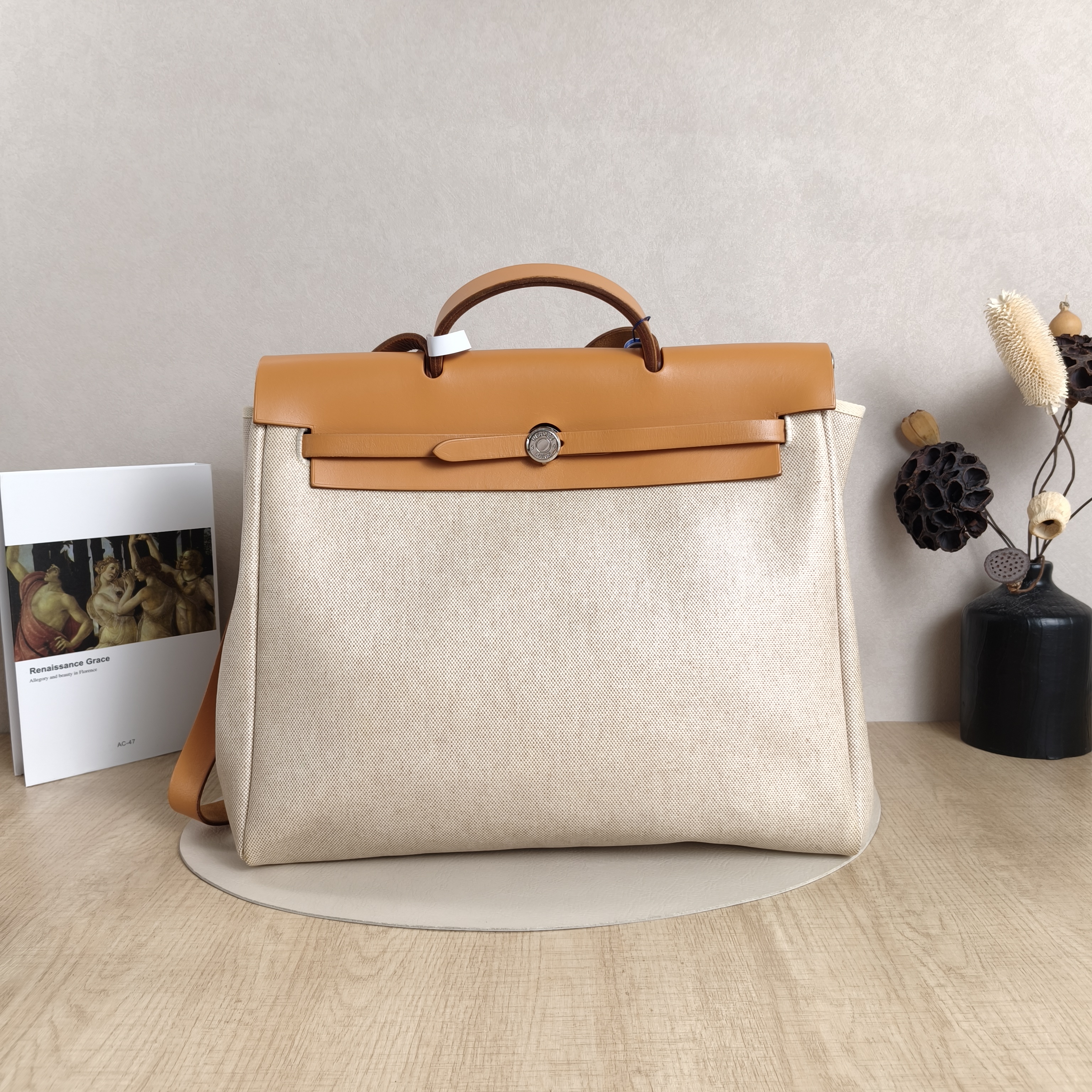 Hermès Shoulder Bag Herbag 31Beige Brown PVC Large39 × 14 × 32 cm