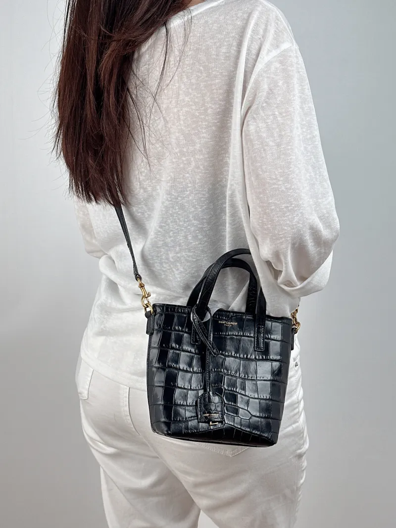 SAINT LAURENT Shoulder Bag SHOPPING Shopping Tote Black Calfskin Mini 18 × 8 × 17 cm — on-model view 1 of 2