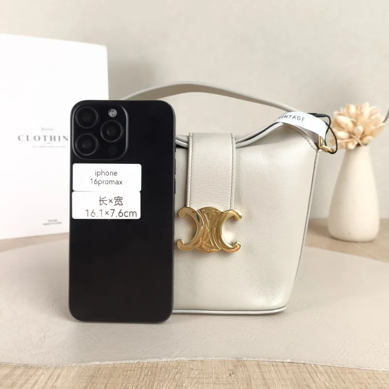 CELINE Crossbody Bag Louise Bucket Bag White Calfskin Mini 13.5 × 10 × 16 cm — cover view 2 of 5