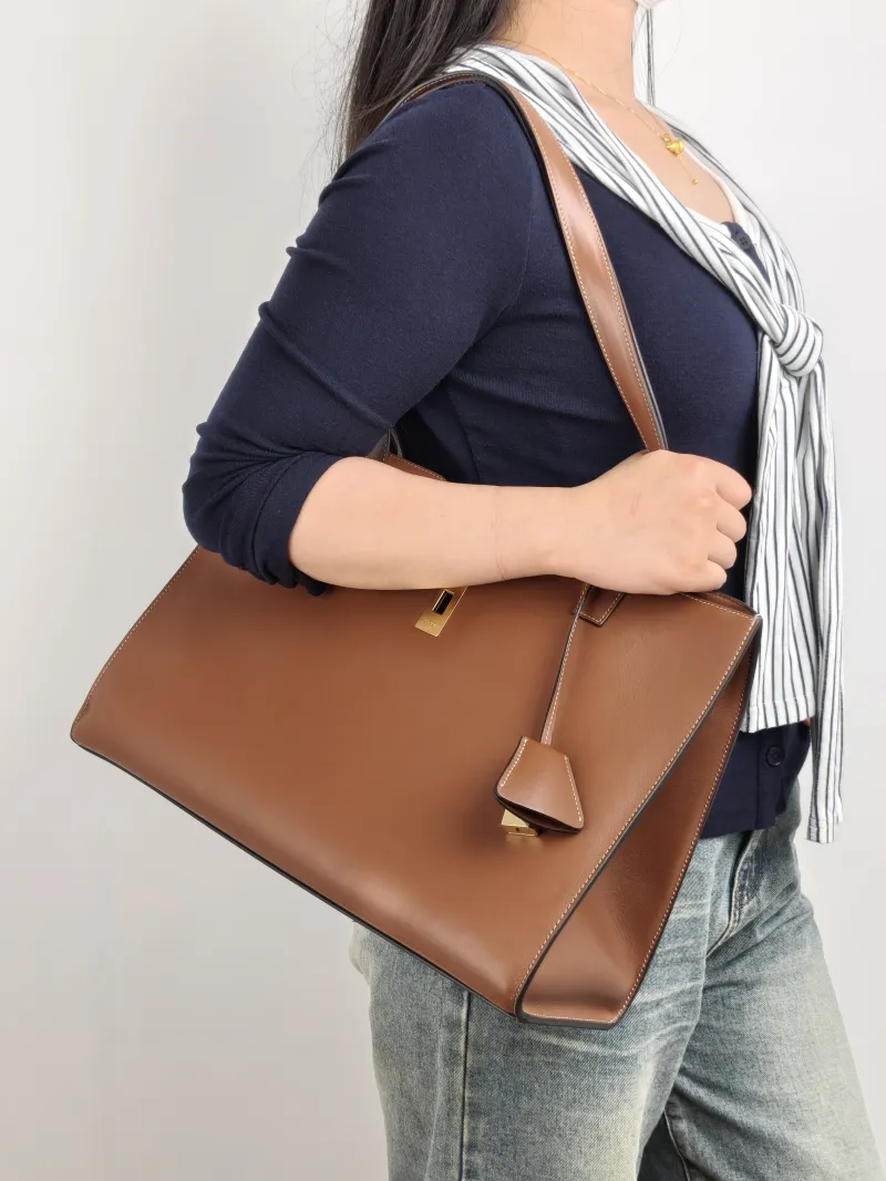CELINE Shoulder Bag Cabas 16 Tote Bag Caramel Calfskin Large 37 × 14 × 26 cm — on-model view 1 of 2