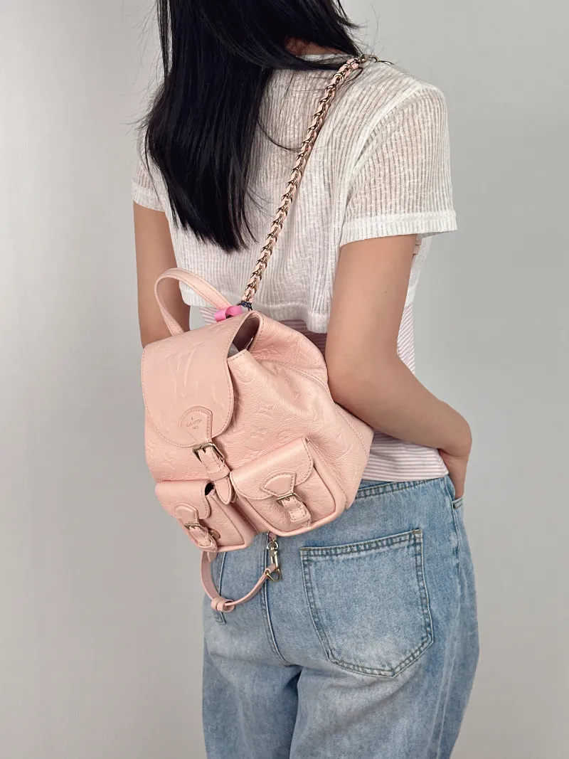 Louis Vuitton Backpack Backup Backpack Pink Calfskin One Size 20 × 14 × 22 cm — on-model view 1 of 3