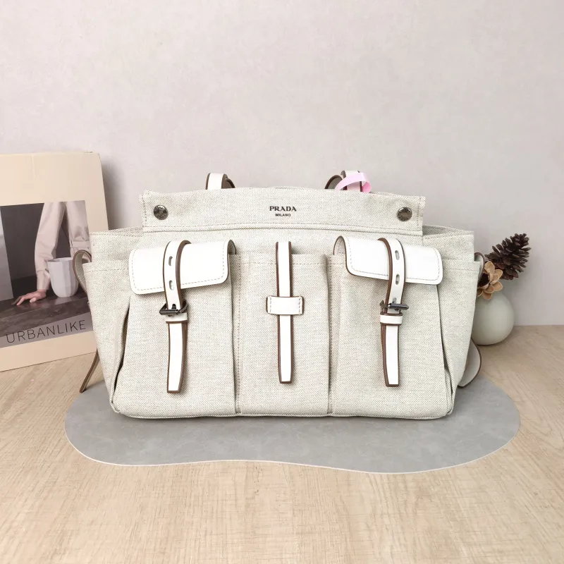 PRADA Shoulder Bag Route Tote Bag Canvas · Calfskin Large 34 × 17 × 25 cm