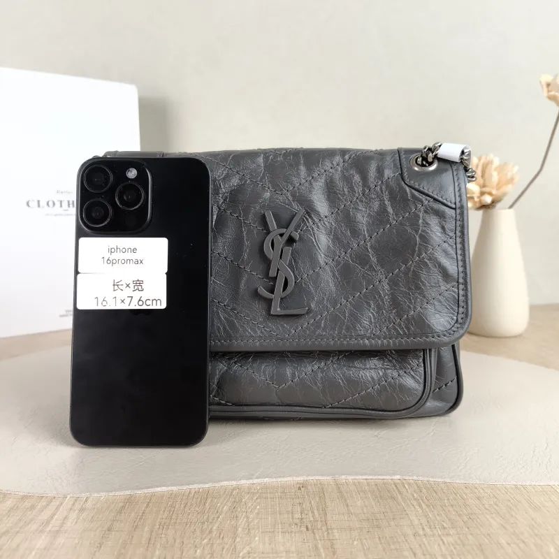 SAINT LAURENT Crossbody Bag Niki D Dark Grey Waxed Leather Calfskin Small 21 × 7.5 × 16 cm — cover view 5 of 5