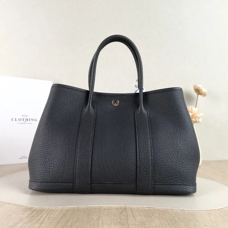 Hermès Top Handle Bag Garden Party 30 30 Black Negonda Calfskin Medium 30 × 13 × 21 cm G