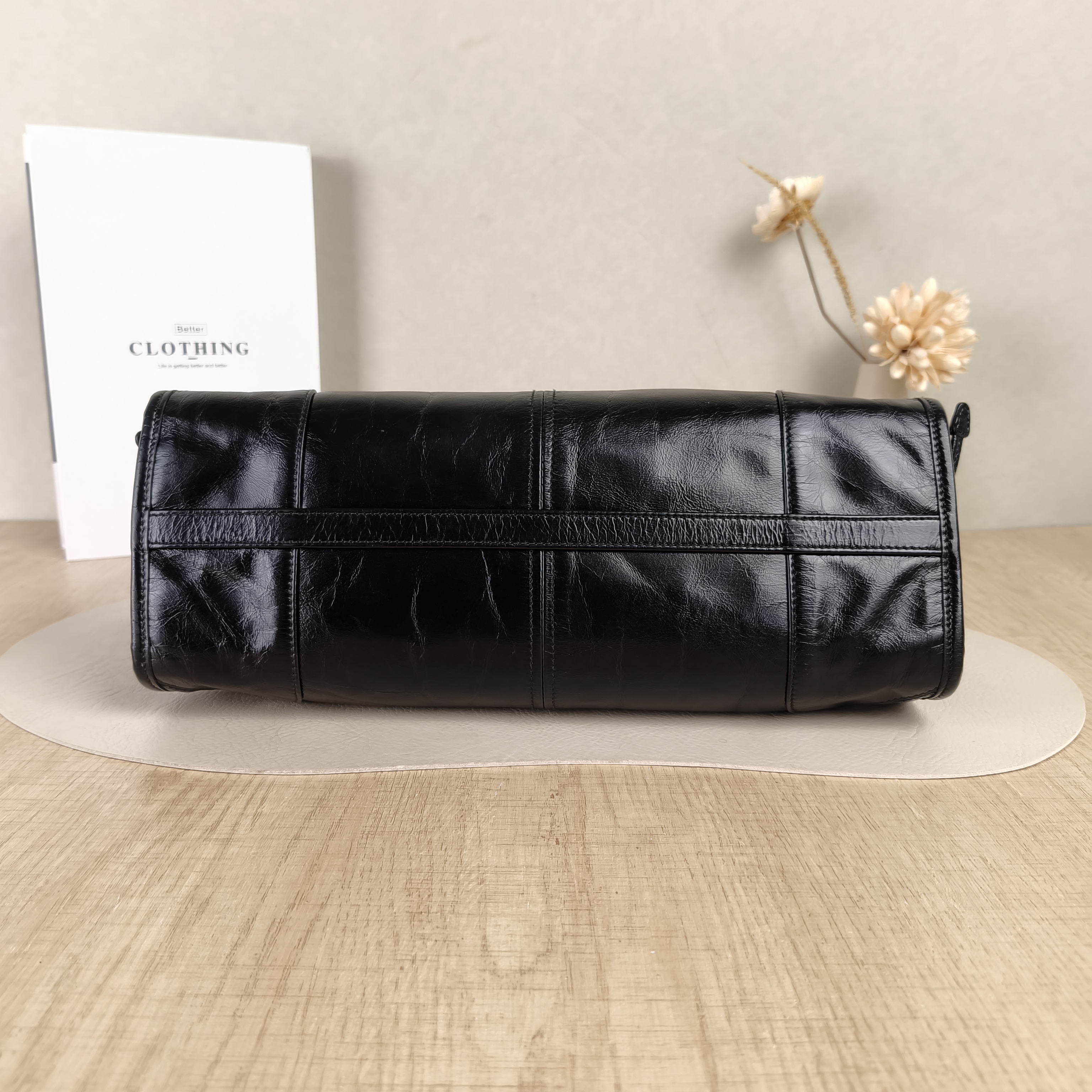 PRADA Shoulder Bag Bonnie Soft Lux Black Waxed Leather Medium32 × 12 × 15.5 cm — cover view 3 of 4