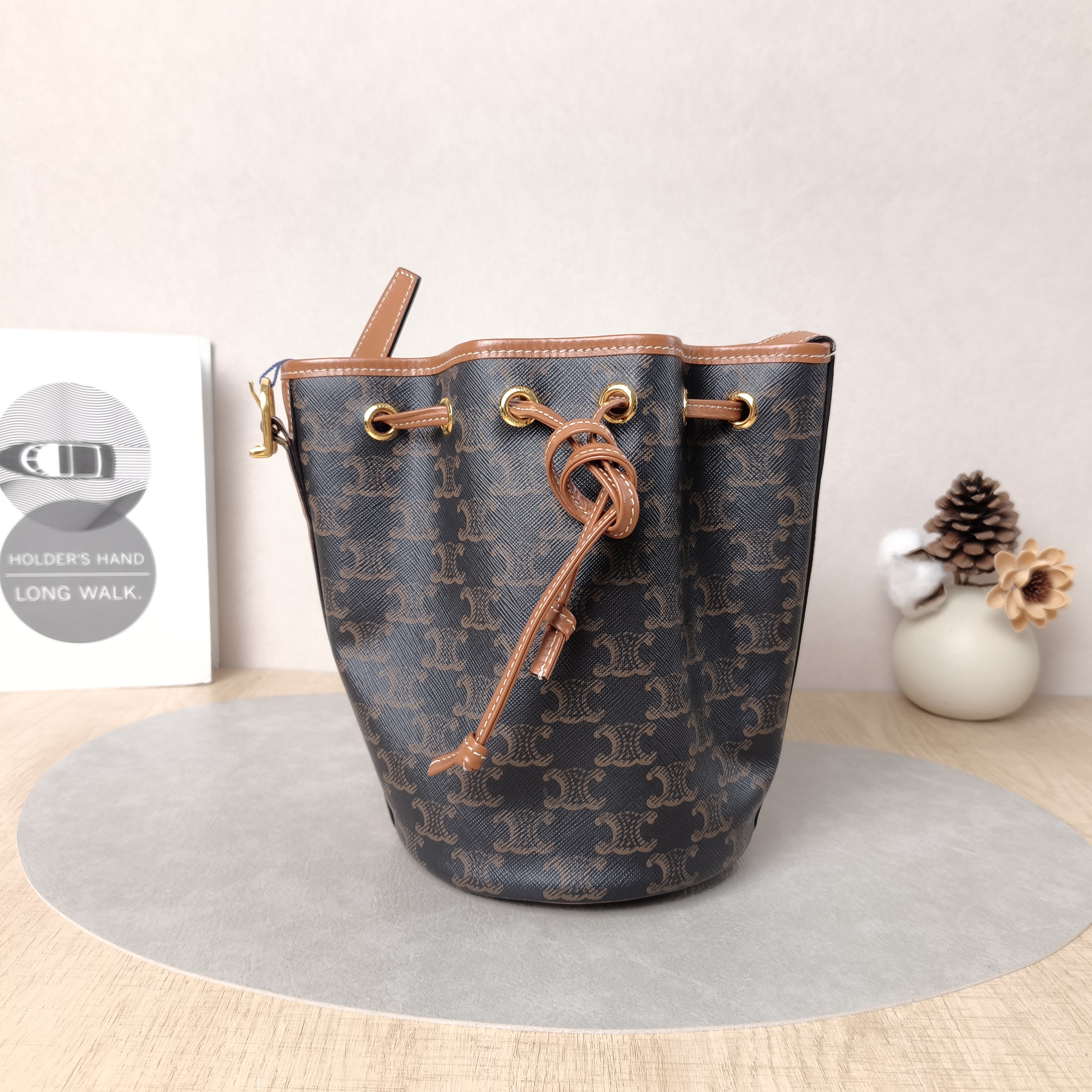 CELINE Crossbody Bag Triomphe Bucket Bag Monogram PVC Small14 × 14 × 21 cm
