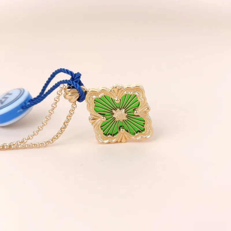 BUCCELLATI Necklace Opera Tulle Enamel Pendant Necklace Green 18KY ellow Gold Diamond Large 43cm — cover view 4 of 12