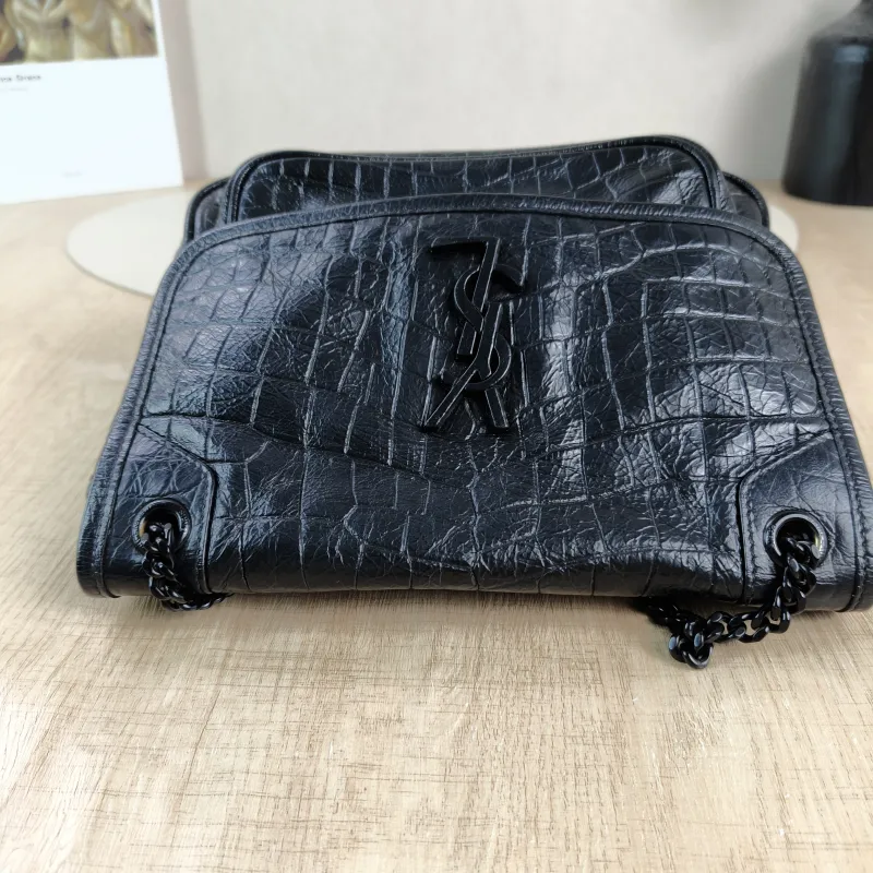SAINT LAURENT Crossbody Bag Niki Black Waxed Leather Calfskin Small 21 × 7.5 × 16 cm — detail view 9 of 13