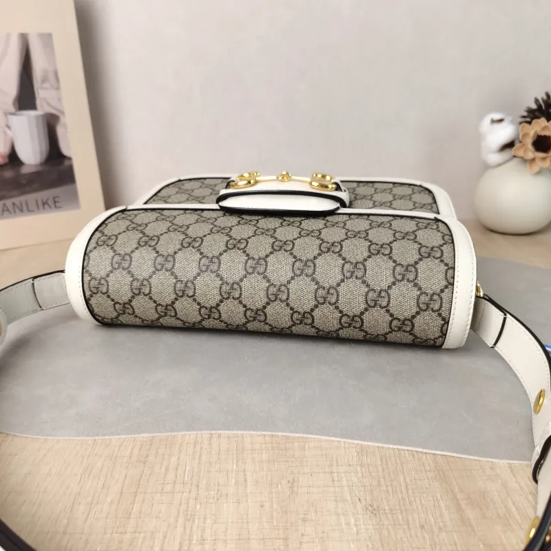 GUCCI Crossbody Bag Horsebit 1955 Horsebit Medium White Monogram PVC Medium 25 × 8 × 18 cm — detail view 5 of 14