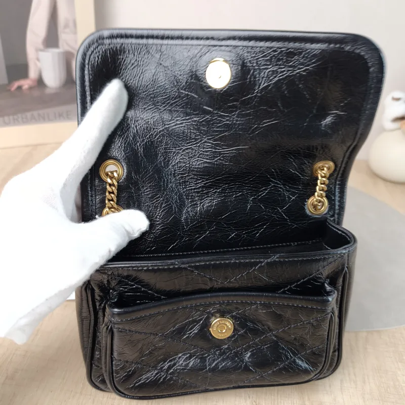 SAINT LAURENT Crossbody Bag Niki Black Waxed Leather Calfskin Mini 18 × 5 × 12.5 cm — detail view 5 of 13