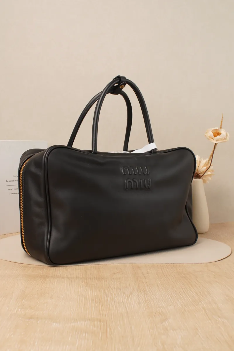 Miumiu Beau Bowling Bag Large Black Calfskin · 34 × 10 × 23 cm — cover view 5 of 7
