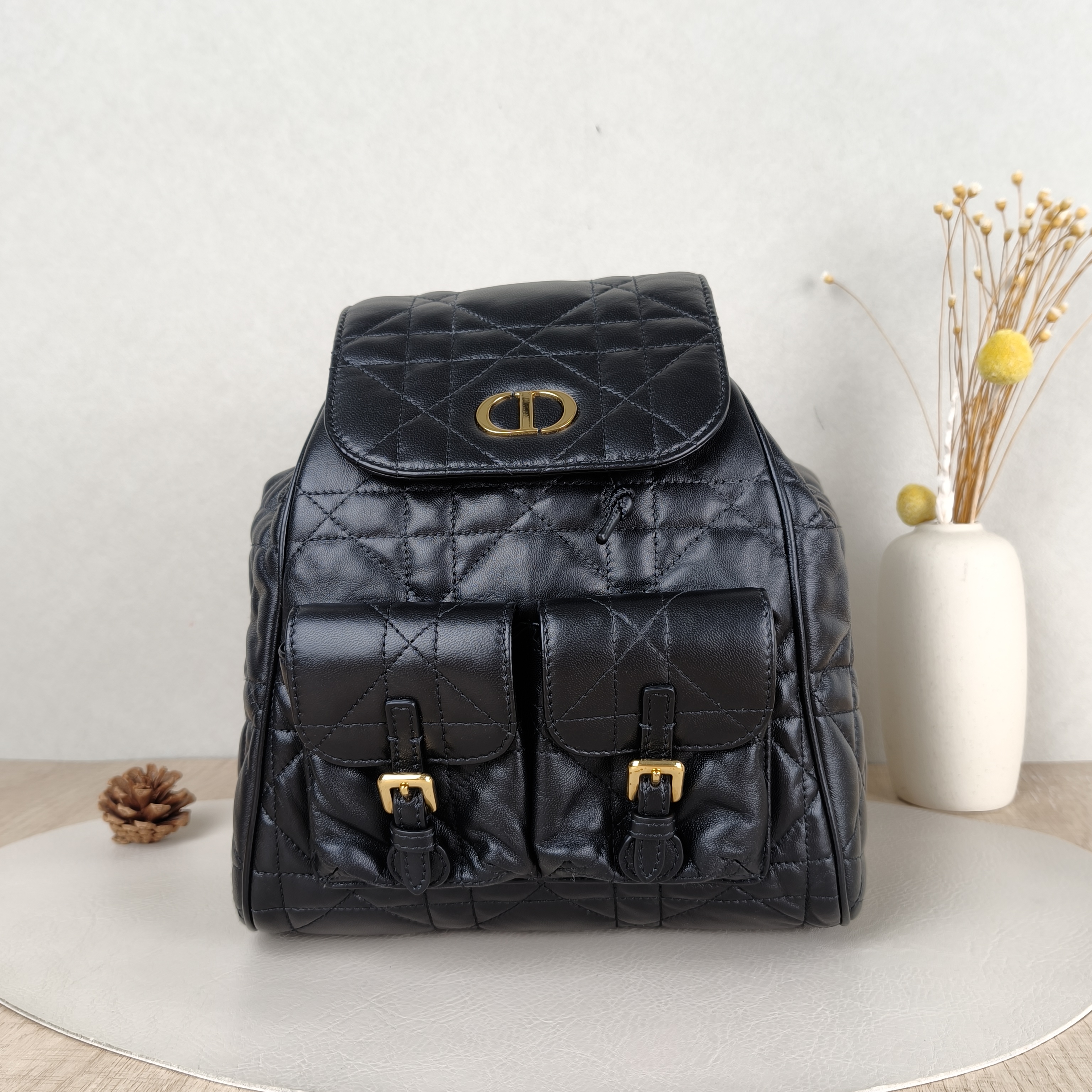 DIOR Backpack Caro Shoulder Bag Black SL ambskin Medium23 × 12.5 × 26.5 cm