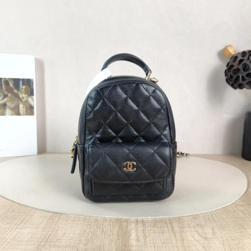 Chanel Backpack mini Backpack Collection Black Grained Calfskin One Size 13 × 9 × 18 cm
