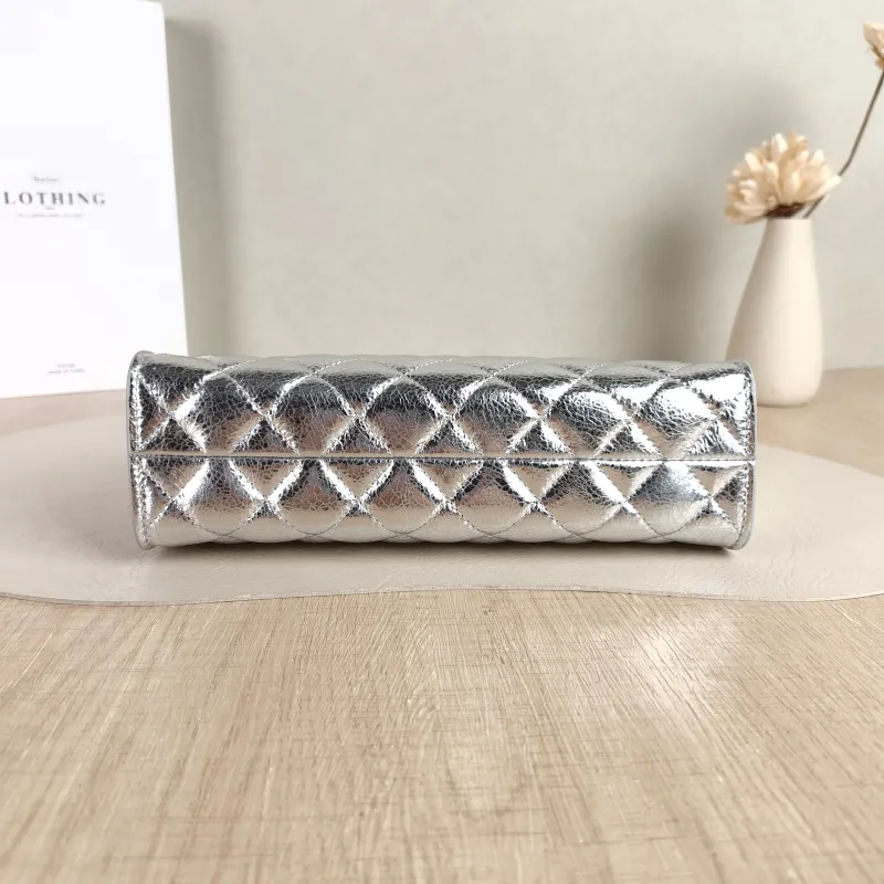 Chanel Shoulder Bag Silver Waxed Leather One Size 23 × 7 × 14 cm — cover view 2 of 5