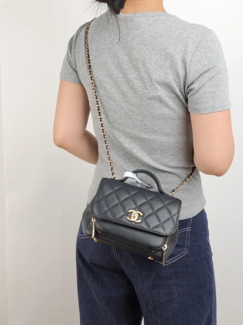 Chanel Crossbody Bag affinity Messenger Bag Black with Gold-Tone Hardware Grained Calfskin Small 19 × 7 × 14 cm 27 — on-model view 1 of 3