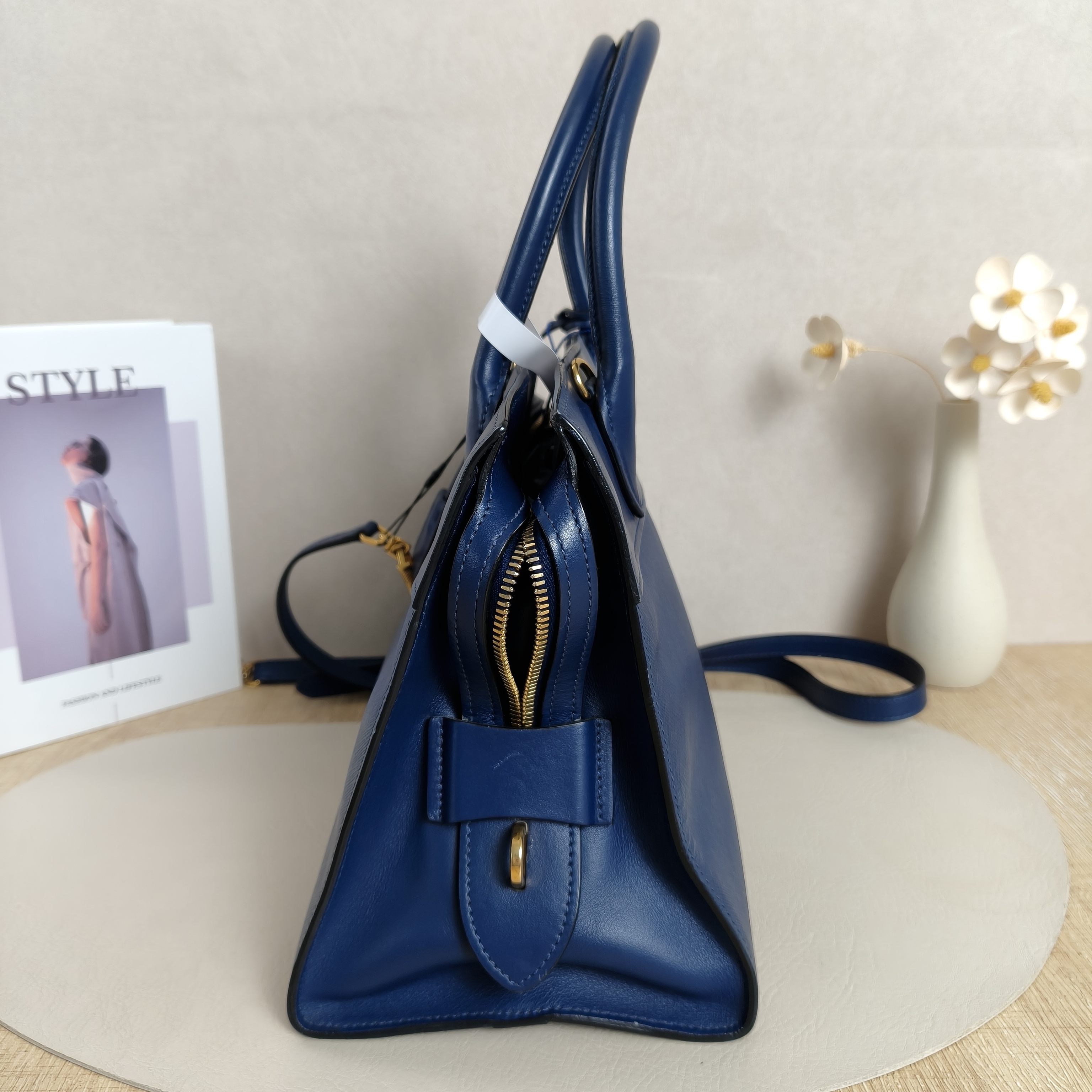 PRADA Shoulder Bag Blue Calfskin · Shoulder Strap Leather Tag Dust Bag · 30 × 14 × 23 cm — cover view 6 of 12