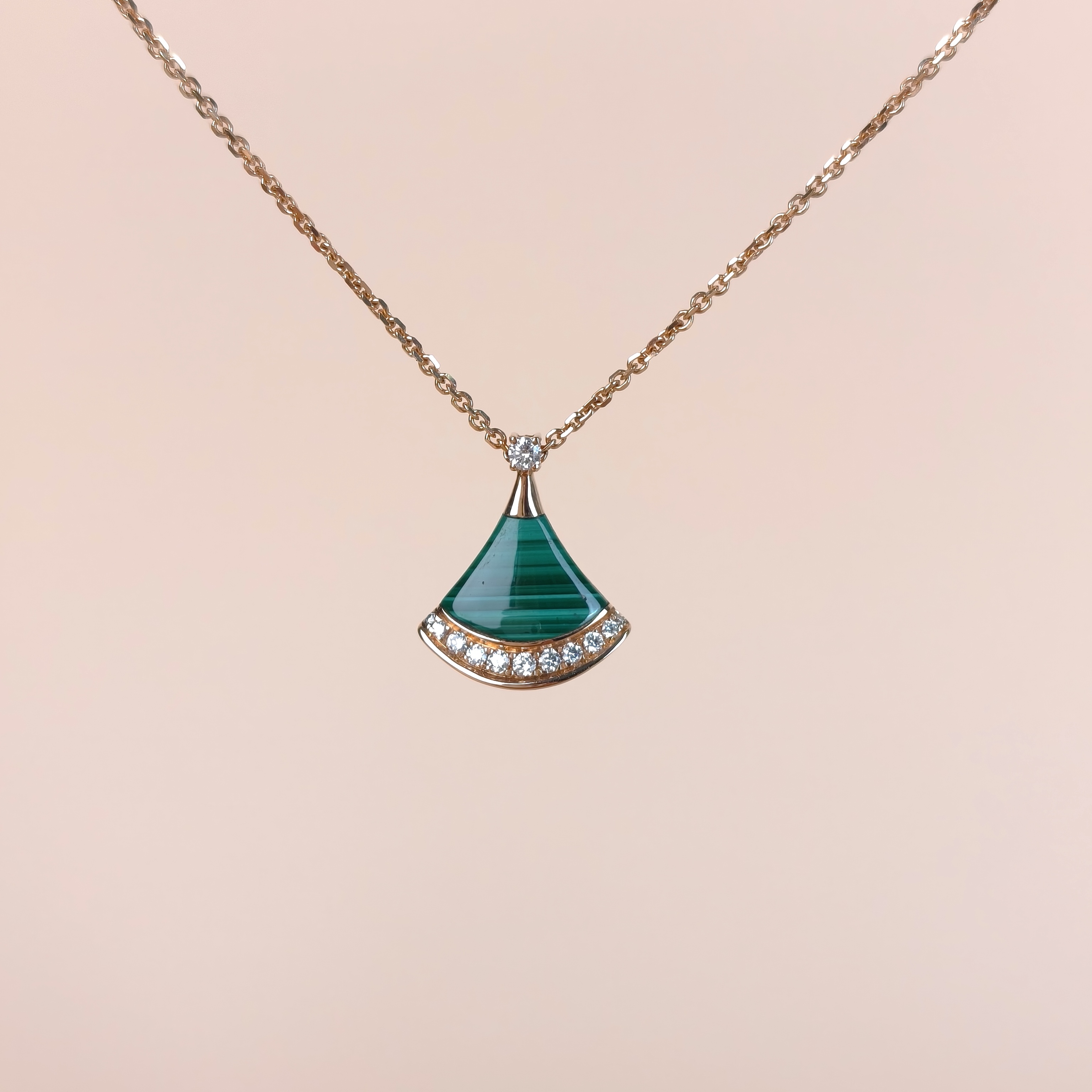 Bvlgari Necklace DIVAS’ DREAM Collection Malachite Pavé Diamond Malachite Diamond18KR ose Gold Small44cm