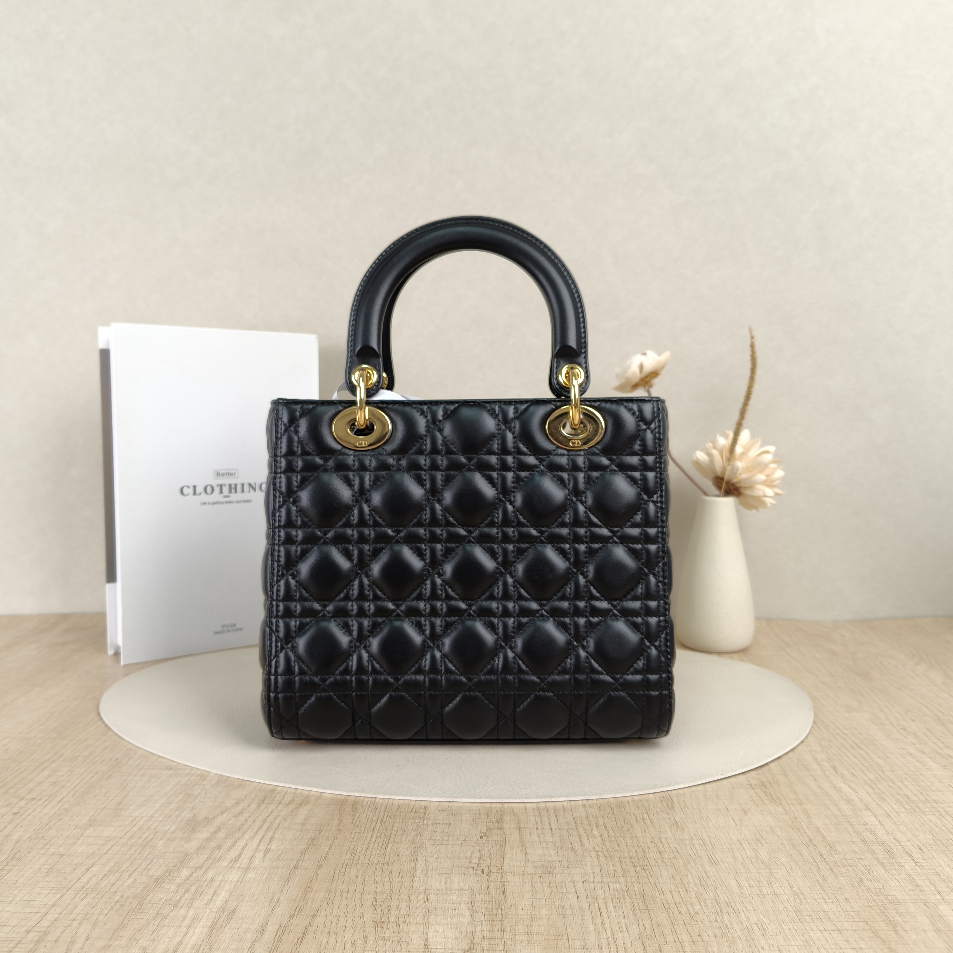 DIOR Top Handle Bag Lady Lady Dior Bag Black SL ambskin Medium24 × 12 × 21 cm — cover view 7 of 8