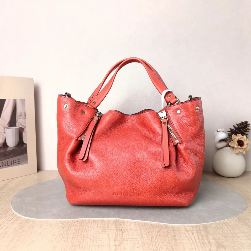 BURBERRY Top Handle Bag Tote Bag Red Calfskin 22 × 11 × 22 cm