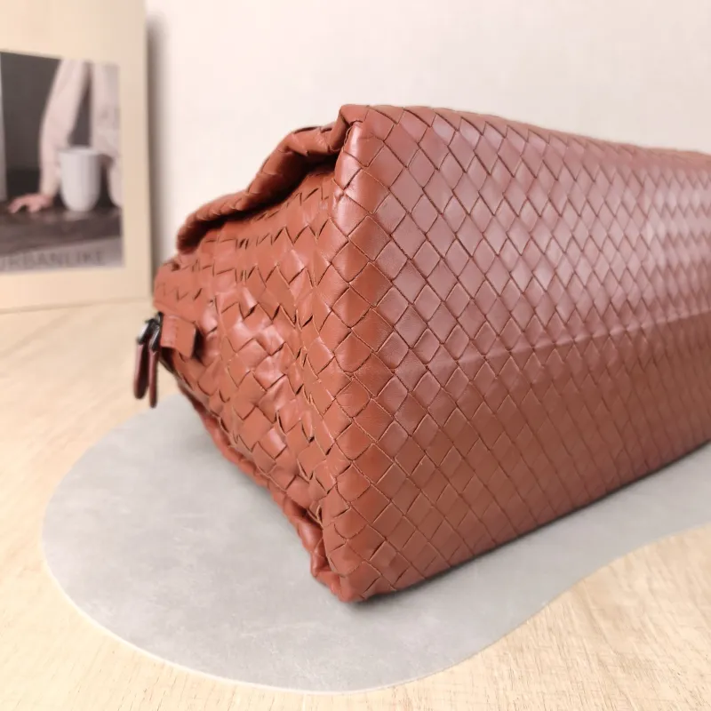 Bottega Veneta Top Handle Bag Woven Top Handle Bag Brown Calfskin One Size 34 × 16 × 20 cm — detail view 5 of 13