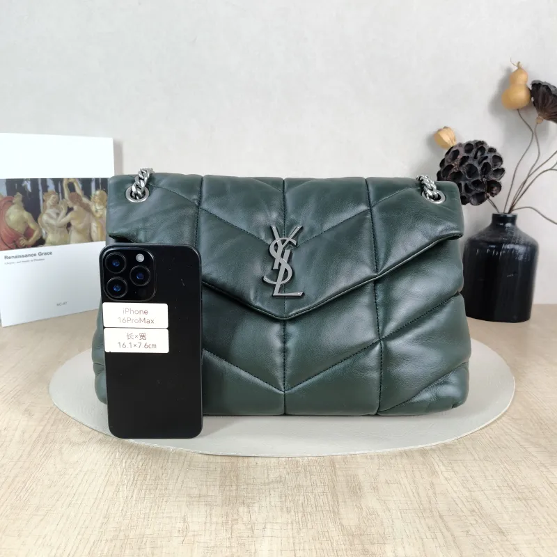 SAINT LAURENT Shoulder Bag PUFFER Green SL ambskin 32 × 13 × 22 cm Conditioned — cover view 5 of 6