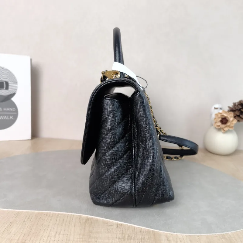 Chanel Top Handle Bag Coco Handle​ Black with Gold-Tone Hardware V Grained Calfskin Medium 29 × 12 × 18 cm 26 — detail view 7 of 15