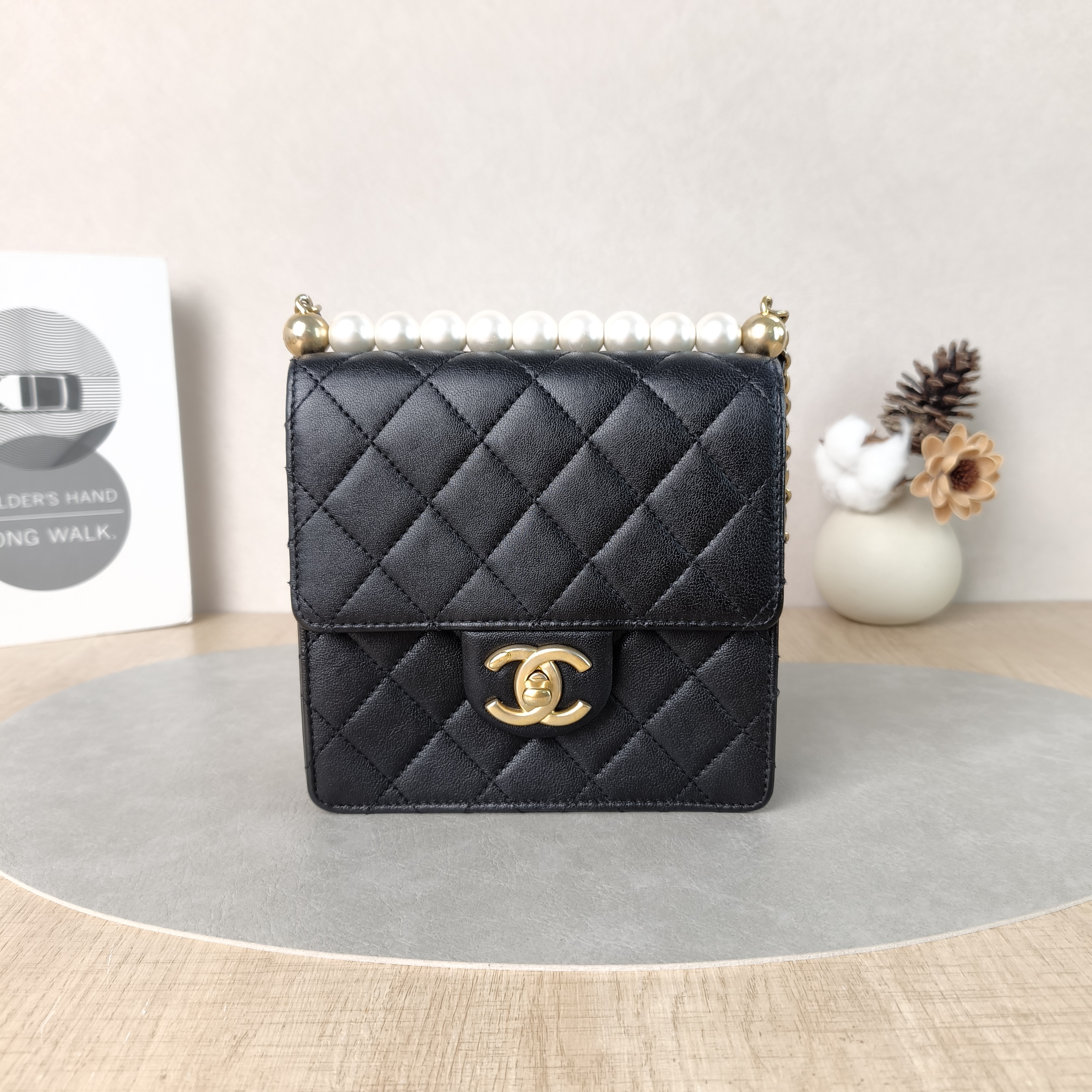 Chanel Crossbody Bag Pearl Crossbody Bag Black Lambskin One Size15.5 × 5 × 15 cm